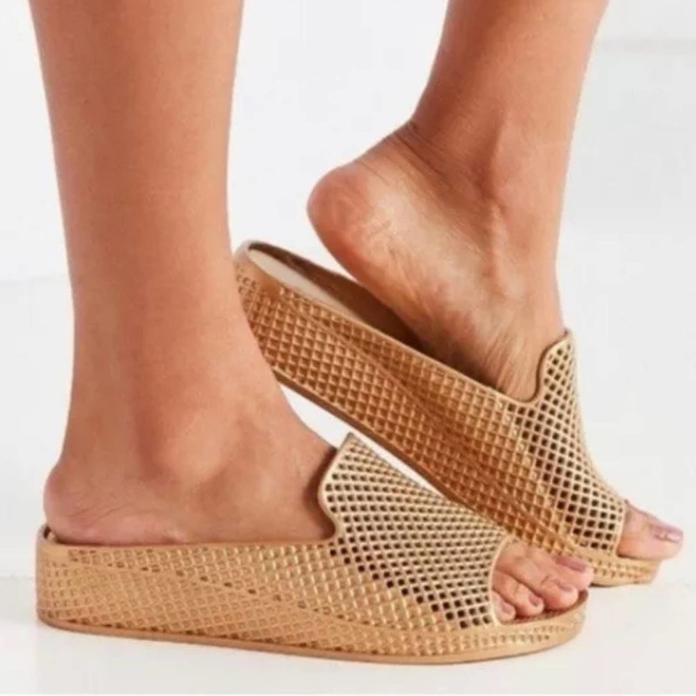 Jeffrey Campbell Fling 2 Metallic Jelly Wedge Sandals Gold Size 9